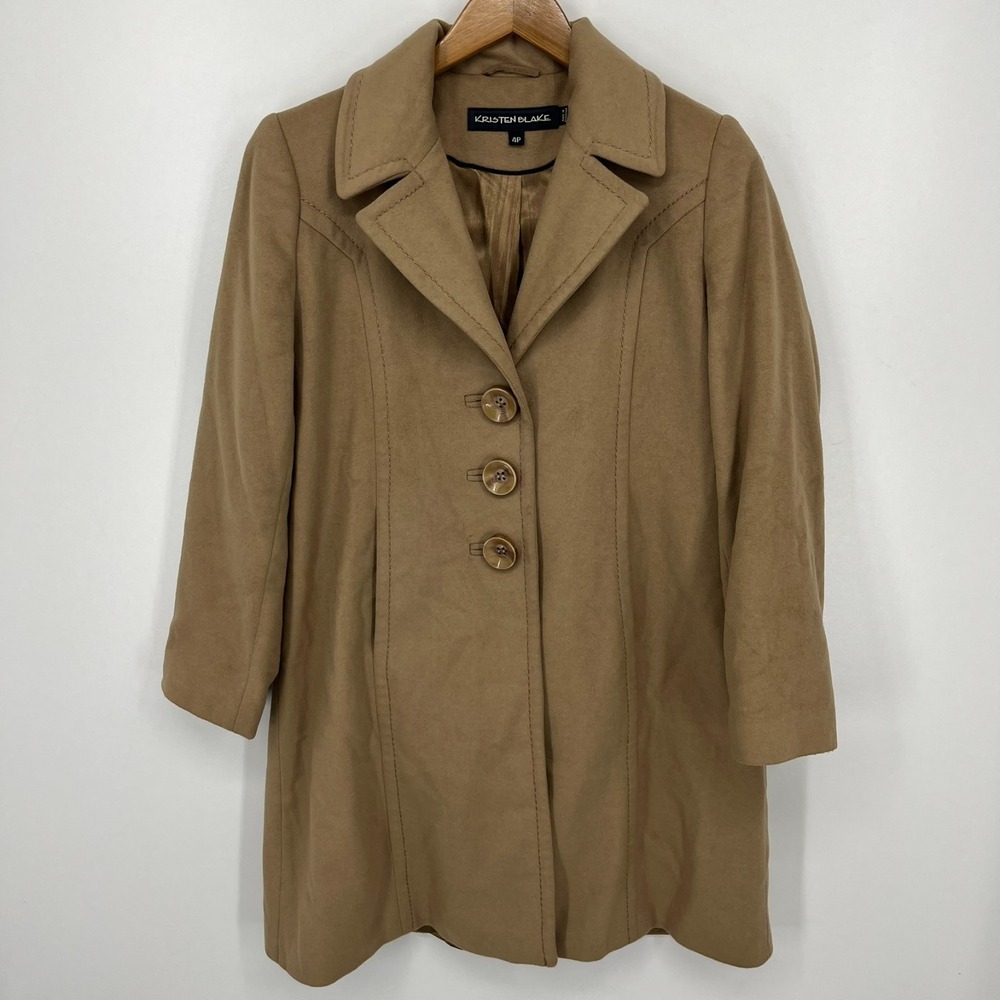 Kristen Blake‎ Coat Women's Size 4P Petite Beige Button Closure Wool Blend